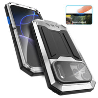 Buy iPhone Heavy Duty Metal Case with 360° Full Body Protection, Sliding Camera Cover, Built-in Screen Protector, Shockproof & Dustproof Armor Phone Cover - Warren at Caseles-iPhone 17 Pro Max, Black