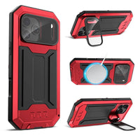 Buy iPhone Heavy Duty Metal Case with 360° Full Body Protection, Sliding Camera Cover, Built-in Screen Protector, Shockproof & Dustproof Armor Phone Cover - Warren at Caseles-iPhone 17 Pro Max, Red