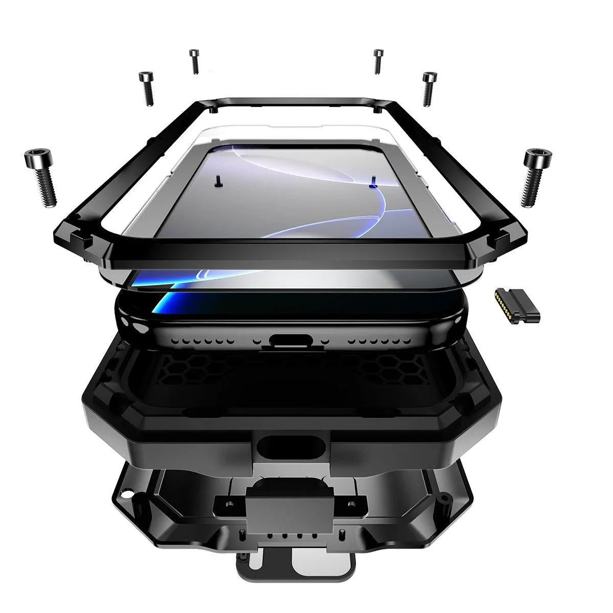 Buy iPhone Heavy Duty Metal Case with 360° Full Body Protection, Sliding Camera Cover, Built-in Screen Protector, Shockproof & Dustproof Armor Phone Cover - Warren at Caseles-iPhone 17 Pro Max, Black