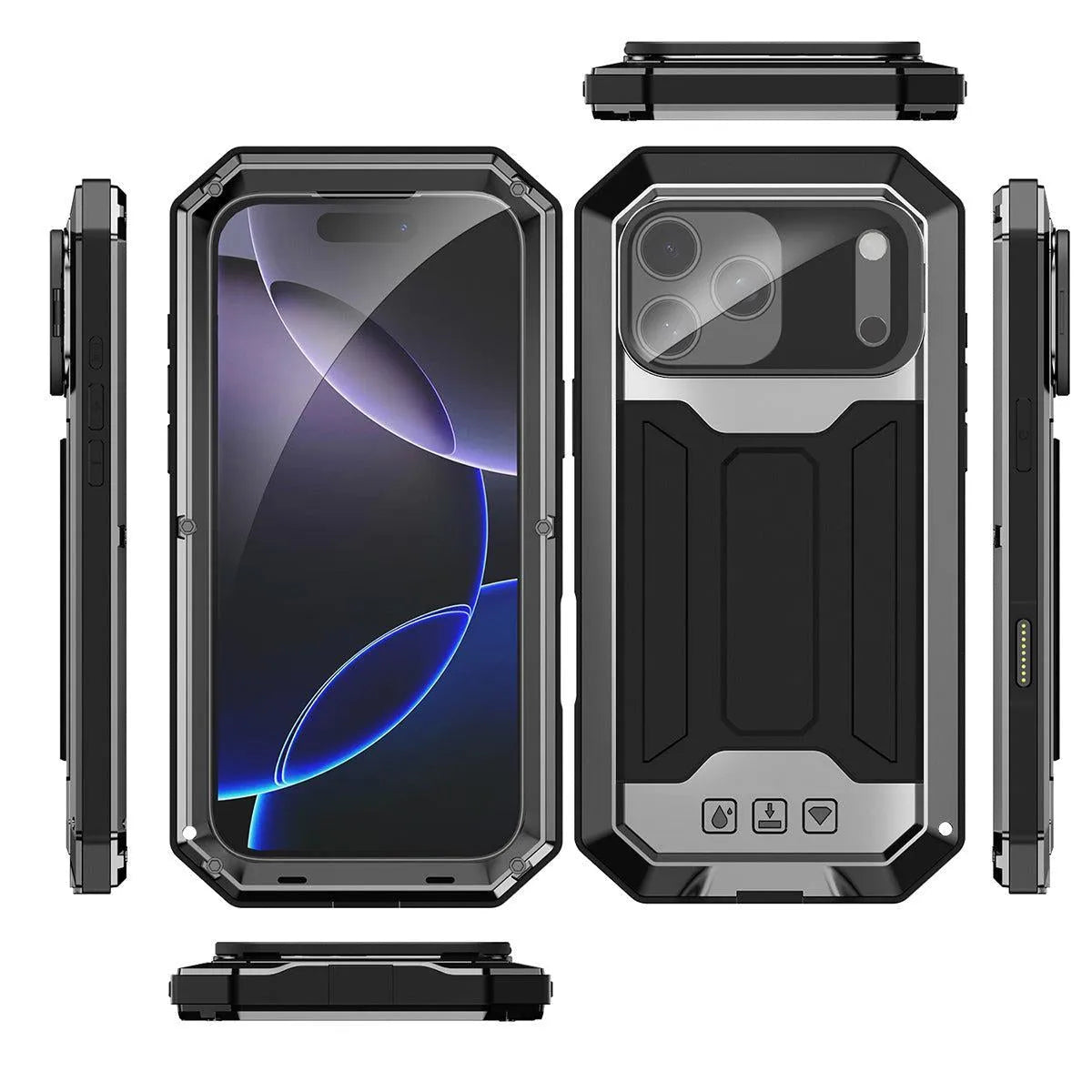 Buy iPhone Heavy Duty Metal Case with 360° Full Body Protection, Sliding Camera Cover, Built-in Screen Protector, Shockproof & Dustproof Armor Phone Cover - Warren at Caseles-iPhone 17 Pro Max, Black