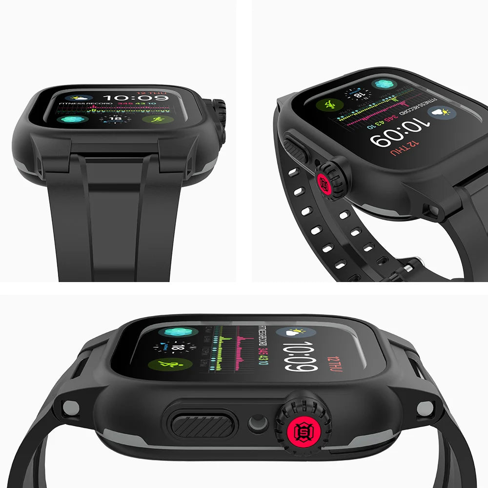 Buy Professional IP68 Waterproof Case for Apple Watch, Full-Body Rugged Protective Cover with Built-in Screen Protector and Integrated Band - WATERPROOF APPLE WATCH CASE at Caseles-46mm, 