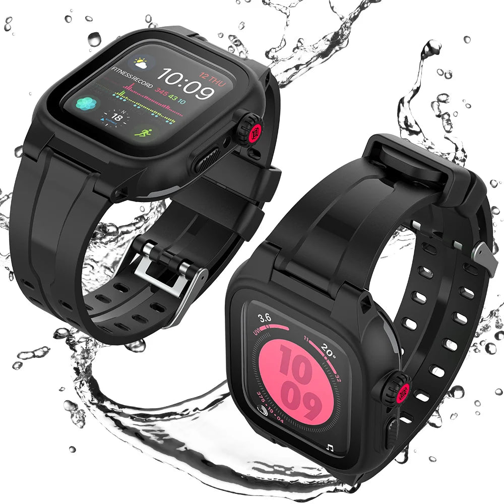 Buy Professional IP68 Waterproof Case for Apple Watch, Full-Body Rugged Protective Cover with Built-in Screen Protector and Integrated Band - WATERPROOF APPLE WATCH CASE at Caseles-46mm, 