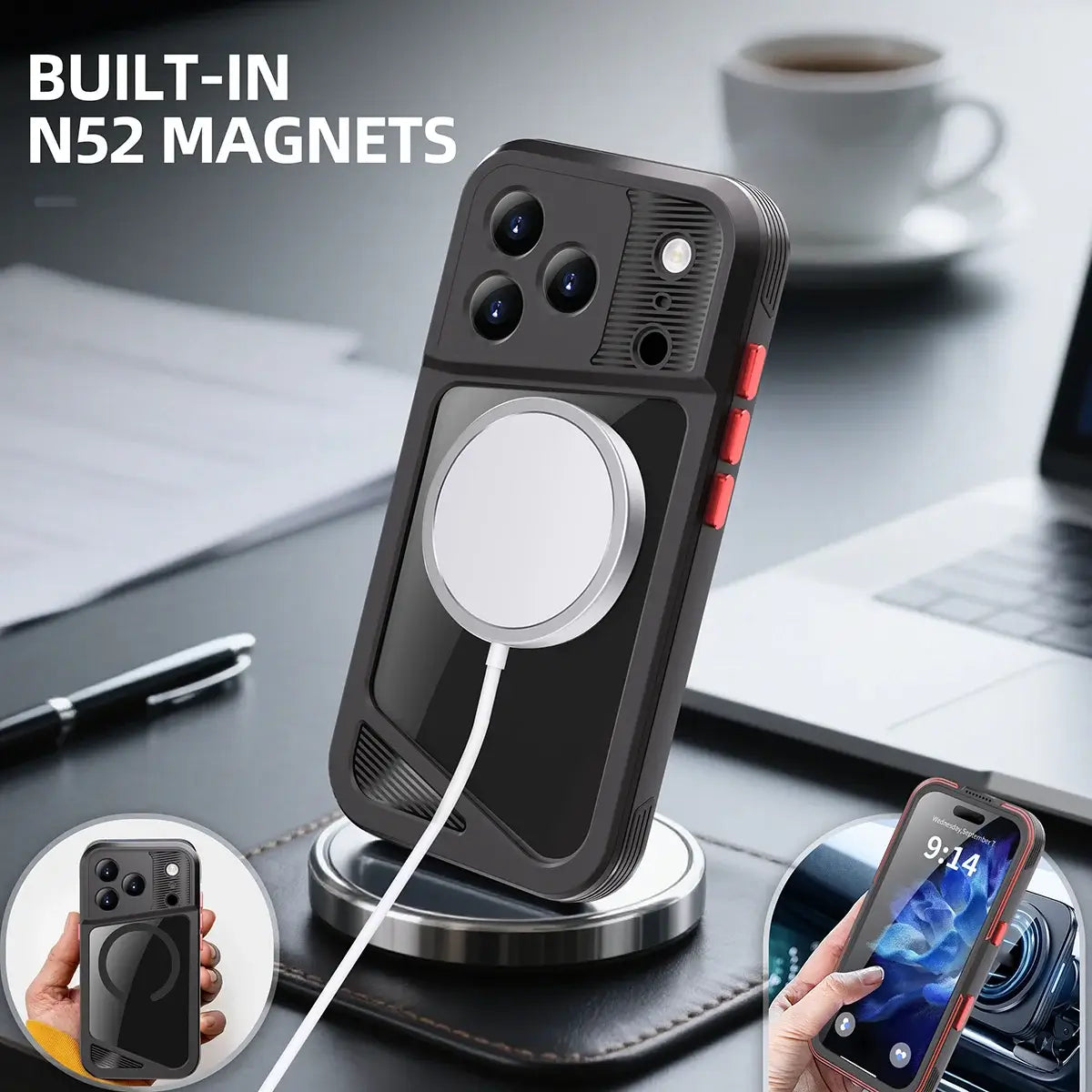 Buy Aluminum Metal Case for iPhone 17 Series, IP68 Waterproof Rugged Aluminum Alloy Full Body Cover, MagSafe, Built-in Screen Protector, 14FT Shockproof - Westen at Caseles-iPhone 17 Pro Max, 