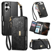 Buy PU Leather Wallet iPhone 17 Case with Card Slots, Wrist Strap, Stand, and Full Shockproof Protection, Willow at Caseles-iPhone 17 Pro Max, Black