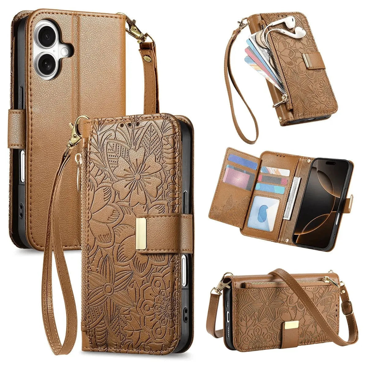 Buy PU Leather Wallet iPhone 17 Case with Card Slots, Wrist Strap, Stand, and Full Shockproof Protection, Willow at Caseles-iPhone 17 Pro Max, Bronze