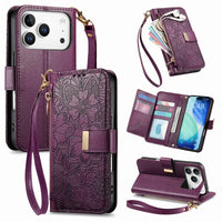 Buy PU Leather Wallet iPhone 17 Case with Card Slots, Wrist Strap, Stand, and Full Shockproof Protection, Willow at Caseles-iPhone 17 Pro Max, Purple