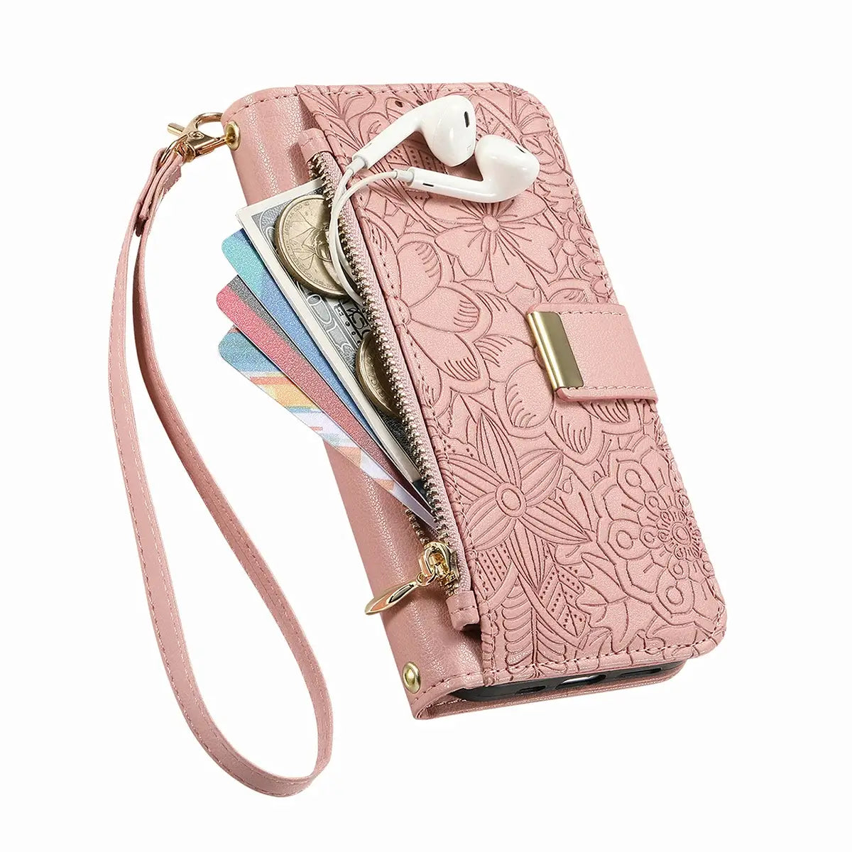 Buy PU Leather Wallet iPhone 17 Case with Card Slots, Wrist Strap, Stand, and Full Shockproof Protection, Willow at Caseles-iPhone 17 Pro Max, White