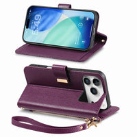 Buy PU Leather Wallet iPhone 17 Case with Card Slots, Wrist Strap, Stand, and Full Shockproof Protection, Willow at Caseles-iPhone 17 Pro Max, White