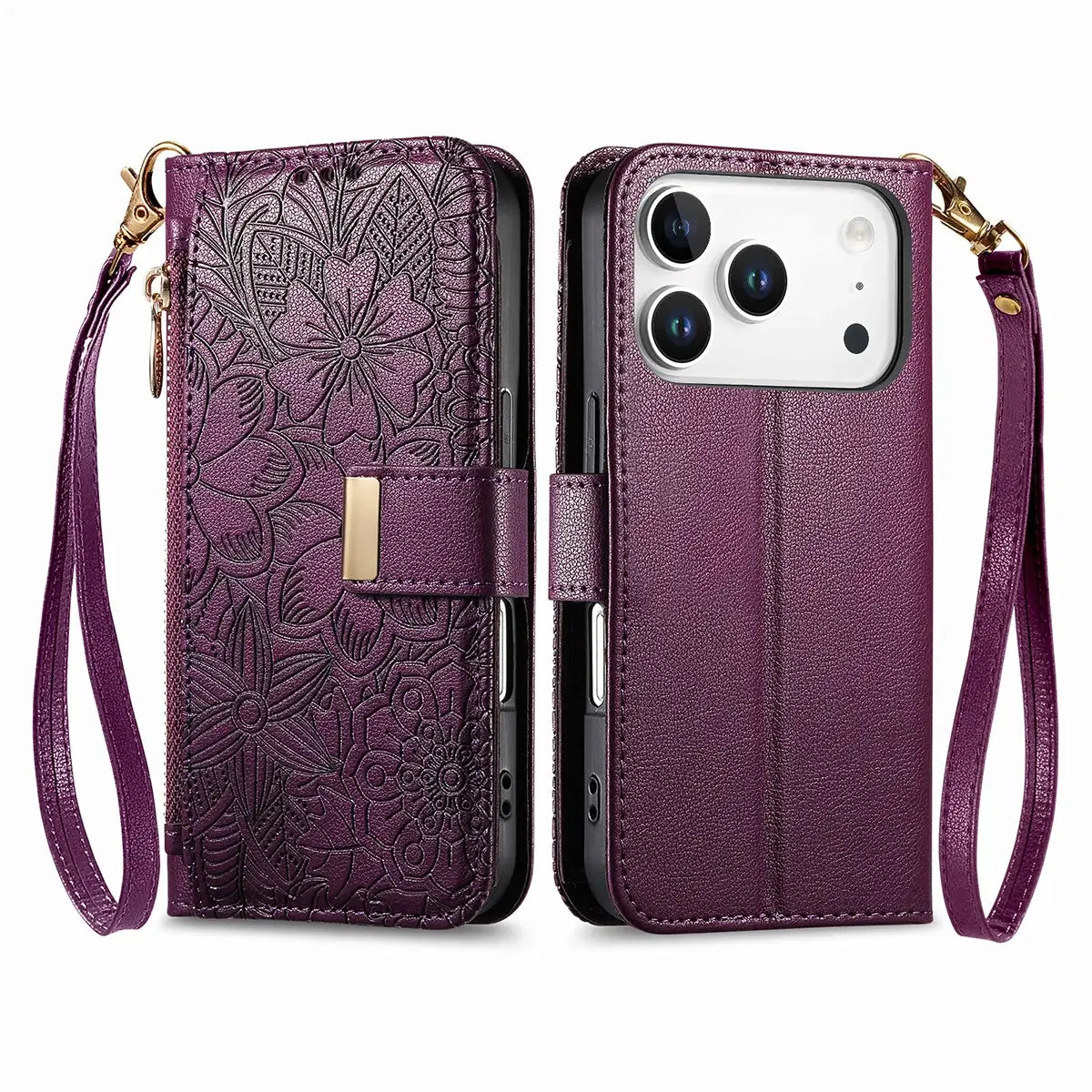 Buy PU Leather Wallet iPhone 17 Case with Card Slots, Wrist Strap, Stand, and Full Shockproof Protection, Willow at Caseles-iPhone 17 Pro Max, White