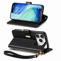 Buy PU Leather Wallet iPhone 17 Case with Card Slots, Wrist Strap, Stand, and Full Shockproof Protection, Willow at Caseles-iPhone 17 Pro Max, White