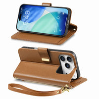 Buy PU Leather Wallet iPhone 17 Case with Card Slots, Wrist Strap, Stand, and Full Shockproof Protection, Willow at Caseles-iPhone 17 Pro Max, White