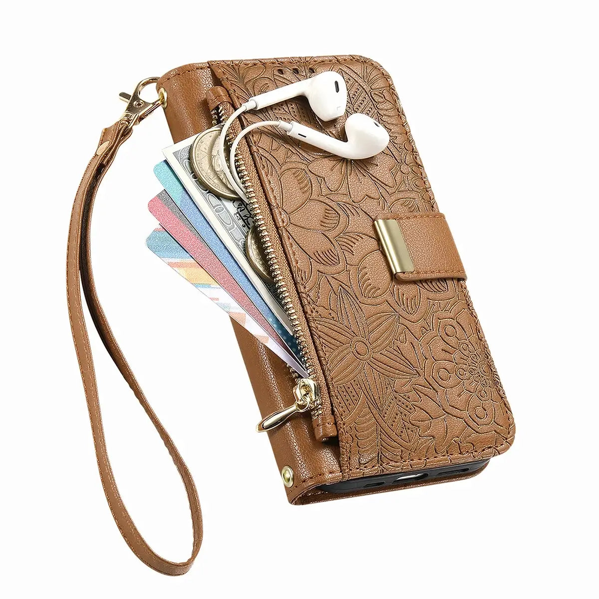 Buy PU Leather Wallet iPhone 17 Case with Card Slots, Wrist Strap, Stand, and Full Shockproof Protection, Willow at Caseles-iPhone 17 Pro Max, White