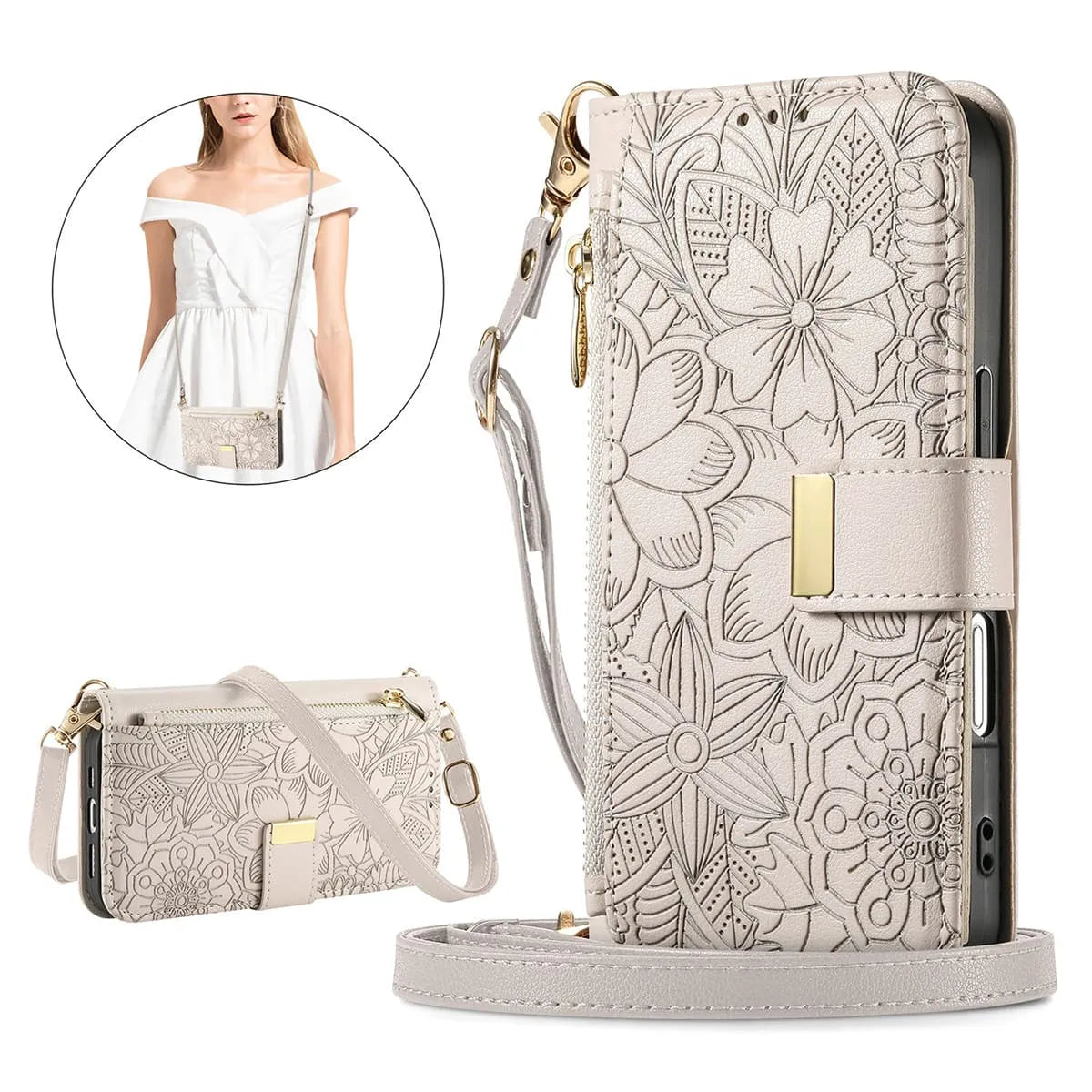 Buy PU Leather Wallet iPhone 17 Case with Card Slots, Wrist Strap, Stand, and Full Shockproof Protection, Willow at Caseles-iPhone 17 Pro Max, White