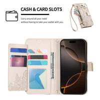 Buy PU Leather Wallet iPhone 17 Case with Card Slots, Wrist Strap, Stand, and Full Shockproof Protection, Willow at Caseles-iPhone 17 Pro Max, White