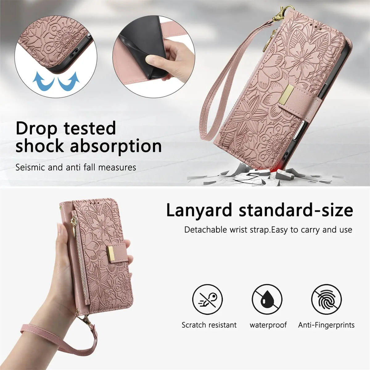 Buy PU Leather Wallet iPhone 17 Case with Card Slots, Wrist Strap, Stand, and Full Shockproof Protection, Willow at Caseles-iPhone 17 Pro Max, White