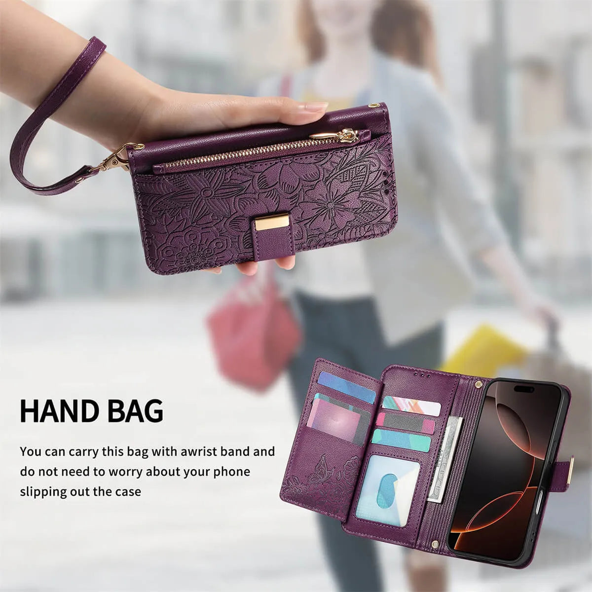 Buy PU Leather Wallet iPhone 17 Case with Card Slots, Wrist Strap, Stand, and Full Shockproof Protection, Willow at Caseles-iPhone 17 Pro Max, White