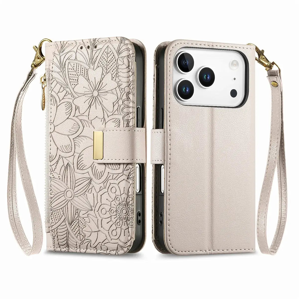 Buy PU Leather Wallet iPhone 17 Case with Card Slots, Wrist Strap, Stand, and Full Shockproof Protection, Willow at Caseles-iPhone 17 Pro Max, White