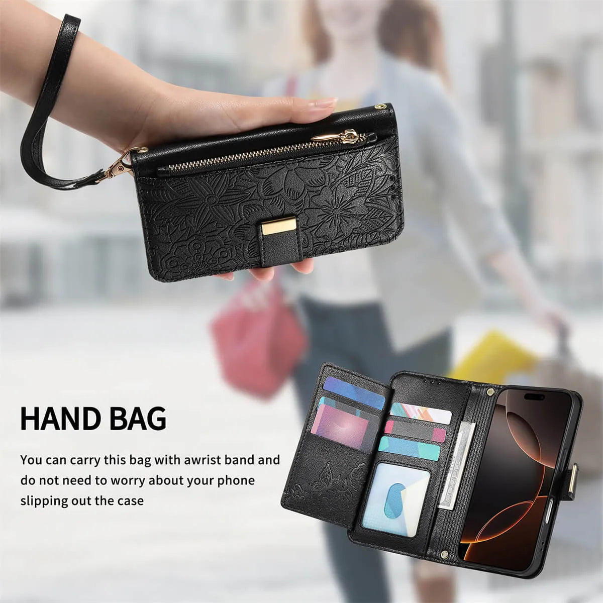 Buy PU Leather Wallet iPhone 17 Case with Card Slots, Wrist Strap, Stand, and Full Shockproof Protection, Willow at Caseles-iPhone 17 Pro Max, White