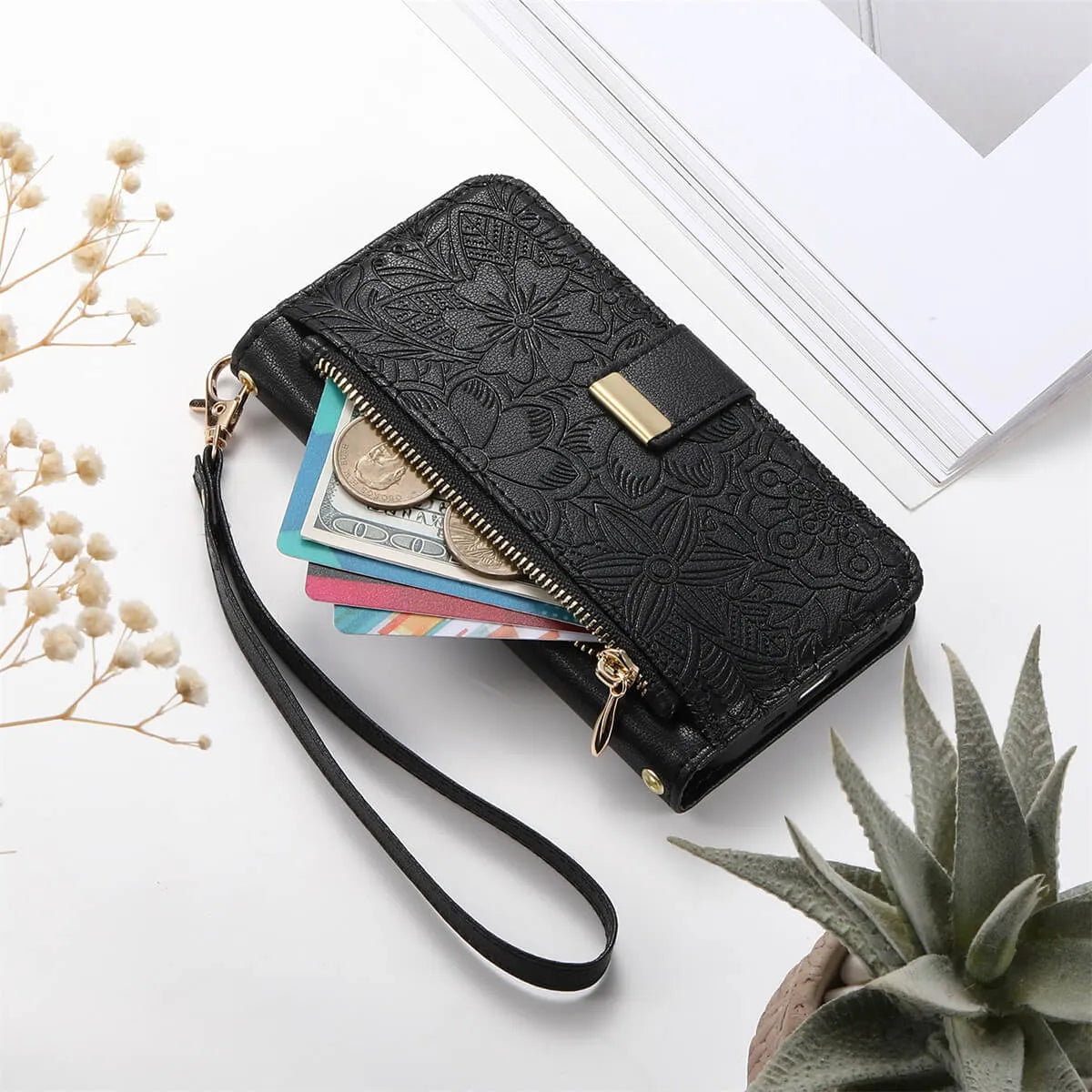 Buy PU Leather Wallet iPhone 17 Case with Card Slots, Wrist Strap, Stand, and Full Shockproof Protection, Willow at Caseles-iPhone 17 Pro Max, White