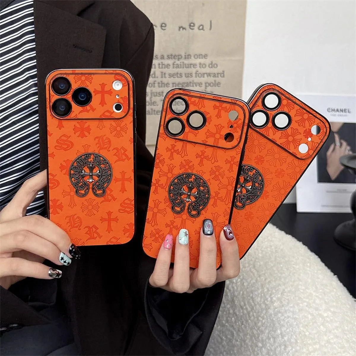 Buy Chrome Hearts Bold Orange Leather Case with Metal Emblem Design - Wilson at Caseles-iPhone 17 Pro Max, A