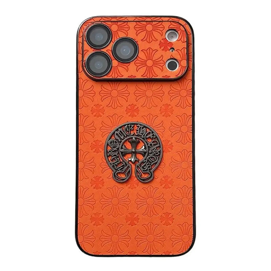 Buy Chrome Hearts Bold Orange Leather Case with Metal Emblem Design - Wilson at Caseles-iPhone 17 Pro Max, A
