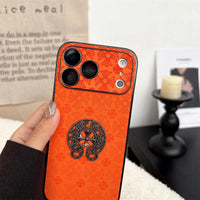 Buy Chrome Hearts Bold Orange Leather Case with Metal Emblem Design - Wilson at Caseles-iPhone 17 Pro Max, A