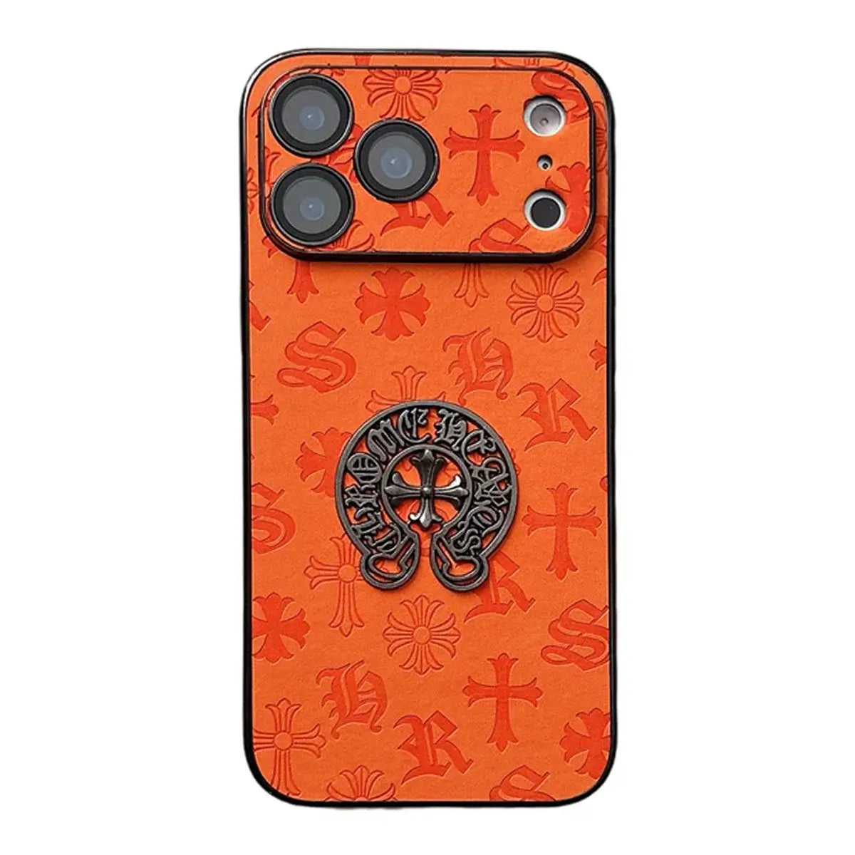 Buy Chrome Hearts Bold Orange Leather Case with Metal Emblem Design - Wilson at Caseles-iPhone 17 Pro Max, B