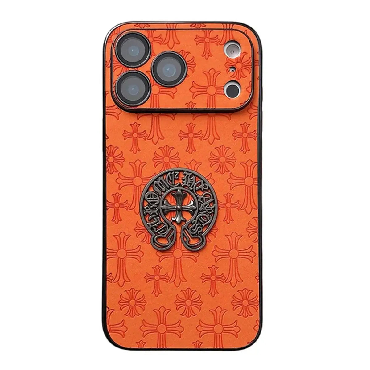 Buy Chrome Hearts Bold Orange Leather Case with Metal Emblem Design - Wilson at Caseles-iPhone 17 Pro Max, C