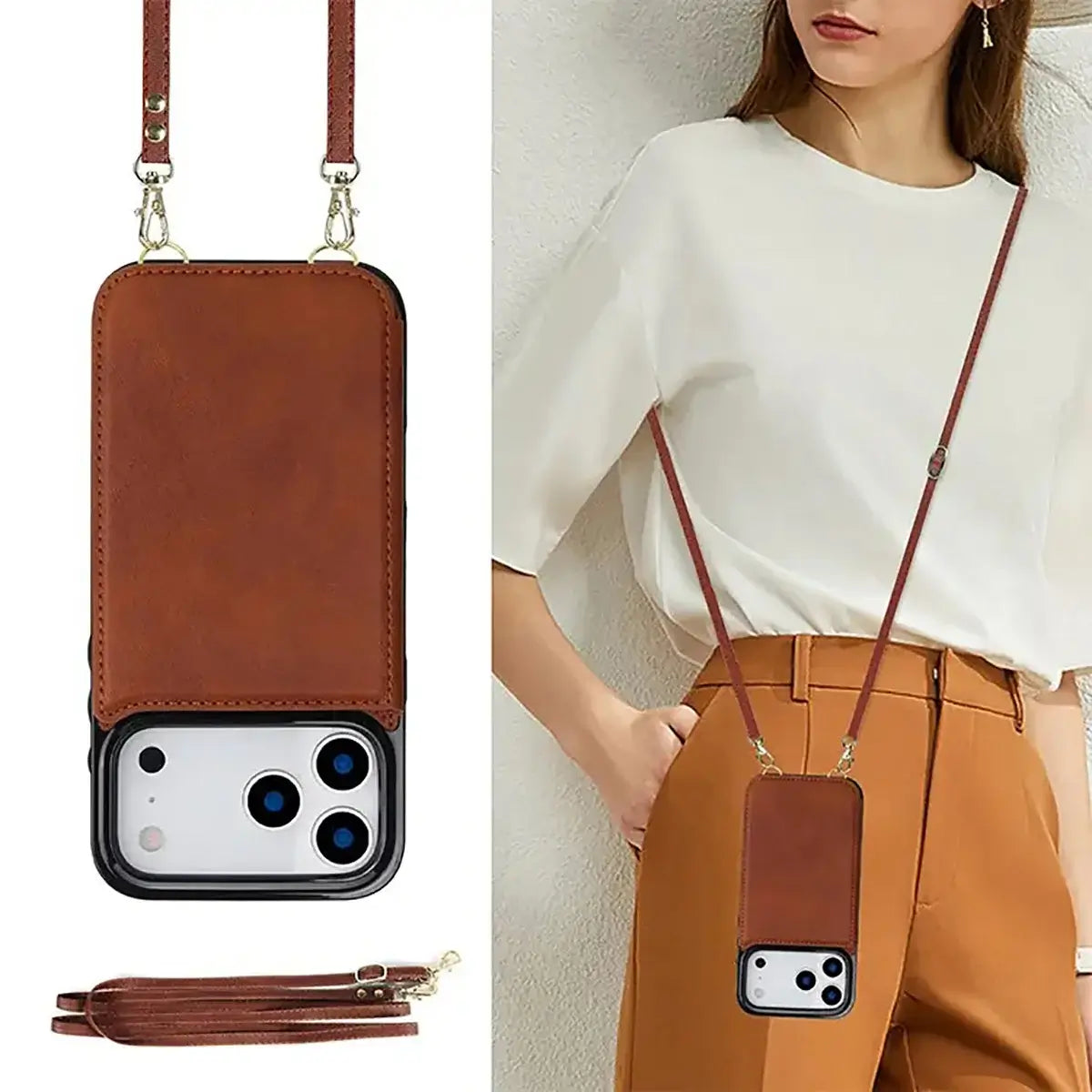 Buy Crossbody Wallet Case for iPhone, Magnetic Leather Flip Cover with Detachable Lanyard Strap, Card Holder & Kickstand, Shockproof Protection, Wyla at Caseles-iPhone 17 Pro Max, Black