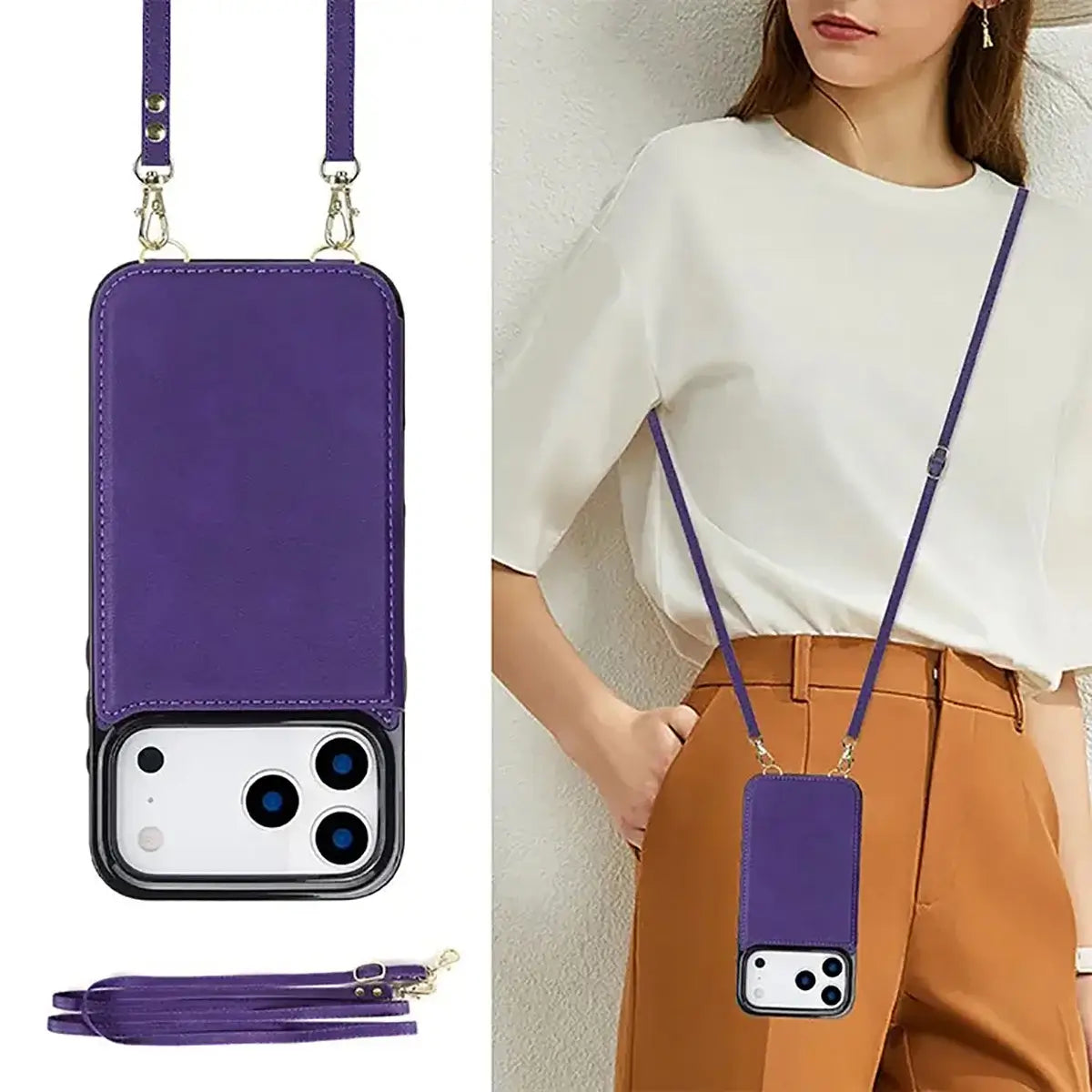 Buy Crossbody Wallet Case for iPhone, Magnetic Leather Flip Cover with Detachable Lanyard Strap, Card Holder & Kickstand, Shockproof Protection, Wyla at Caseles-iPhone 17 Pro Max, Black