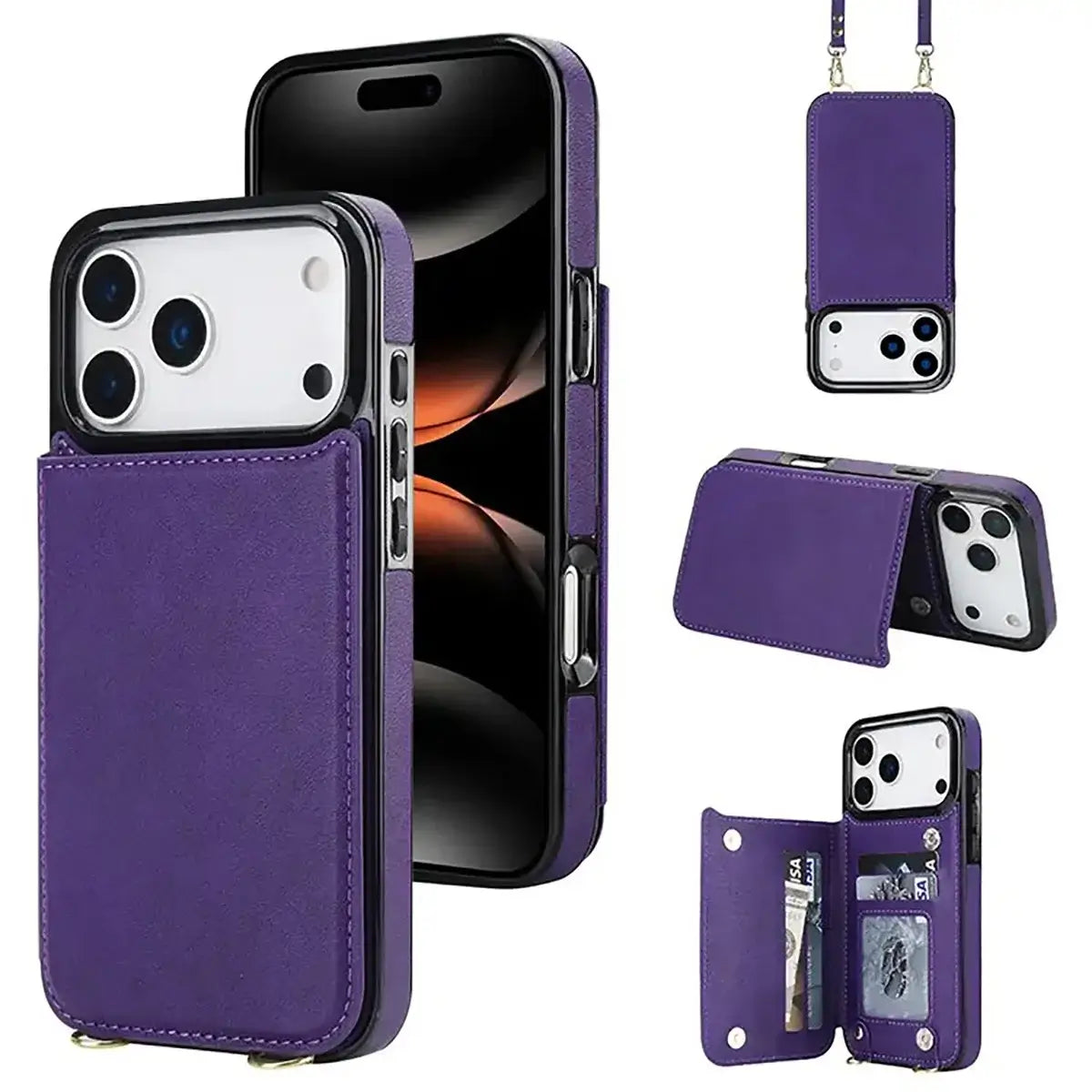 Buy Crossbody Wallet Case for iPhone, Magnetic Leather Flip Cover with Detachable Lanyard Strap, Card Holder & Kickstand, Shockproof Protection, Wyla at Caseles-iPhone 17 Pro Max, Purple