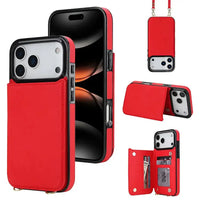 Buy Crossbody Wallet Case for iPhone, Magnetic Leather Flip Cover with Detachable Lanyard Strap, Card Holder & Kickstand, Shockproof Protection, Wyla at Caseles-iPhone 17 Pro Max, Red