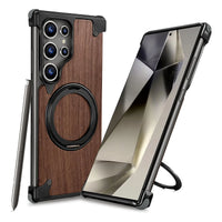 Buy Magnetic Wood Case Compatible For Samsung Galaxy Phone, Natural Wood & Aluminum Shockproof Protective Cover Unique Wooden Case with 360° Ring Stand, Natural Titanium - Wylder at Caseles-Samsung Galaxy S25 Ultra, Black