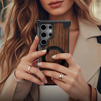 Buy Magnetic Wood Case Compatible For Samsung Galaxy Phone, Natural Wood & Aluminum Shockproof Protective Cover Unique Wooden Case with 360° Ring Stand, Natural Titanium - Wylder at Caseles-Samsung Galaxy S25 Ultra, Silver