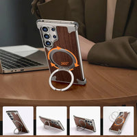 Buy Magnetic Wood Case Compatible For Samsung Galaxy Phone, Natural Wood & Aluminum Shockproof Protective Cover Unique Wooden Case with 360° Ring Stand, Natural Titanium - Wylder at Caseles-Samsung Galaxy S25 Ultra, Silver