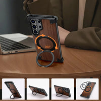 Buy Magnetic Wood Case Compatible For Samsung Galaxy Phone, Natural Wood & Aluminum Shockproof Protective Cover Unique Wooden Case with 360° Ring Stand, Natural Titanium - Wylder at Caseles-Samsung Galaxy S25 Ultra, Silver