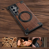 Buy Magnetic Wood Case Compatible For Samsung Galaxy Phone, Natural Wood & Aluminum Shockproof Protective Cover Unique Wooden Case with 360° Ring Stand, Natural Titanium - Wylder at Caseles-Samsung Galaxy S25 Ultra, Silver