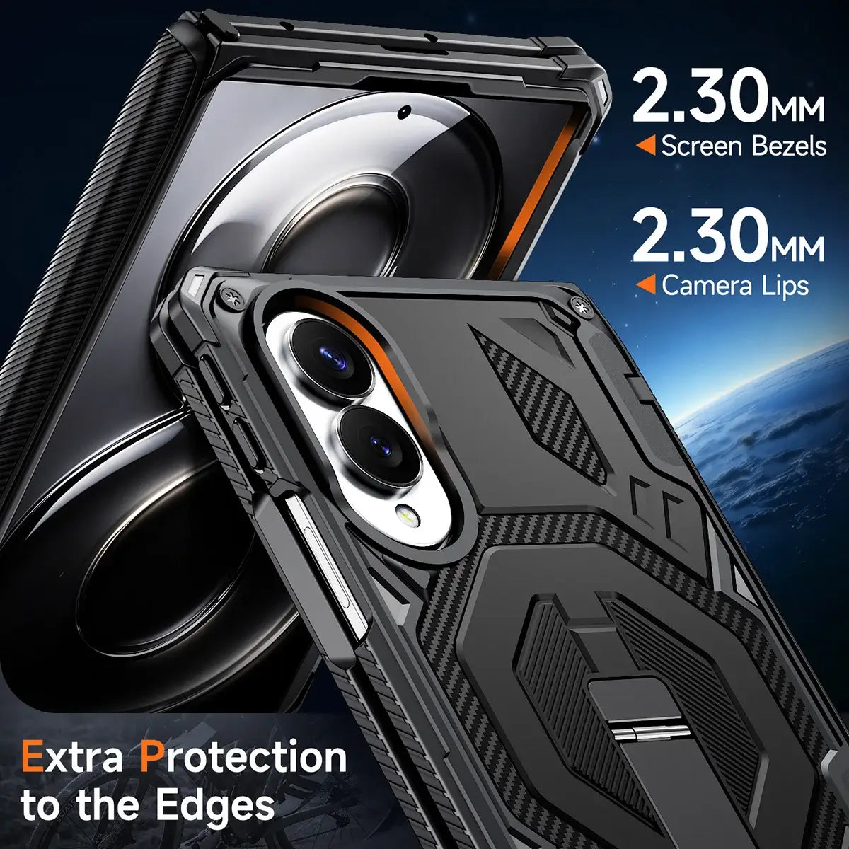 Buy Full-Body Carbon Fiber MagSafe Case with Built-In Inner Screen Frame, Wide-Format Kickstand & Hinge Guard - XANDER at Caseles-Samsung Galaxy Z Fold 8, Black