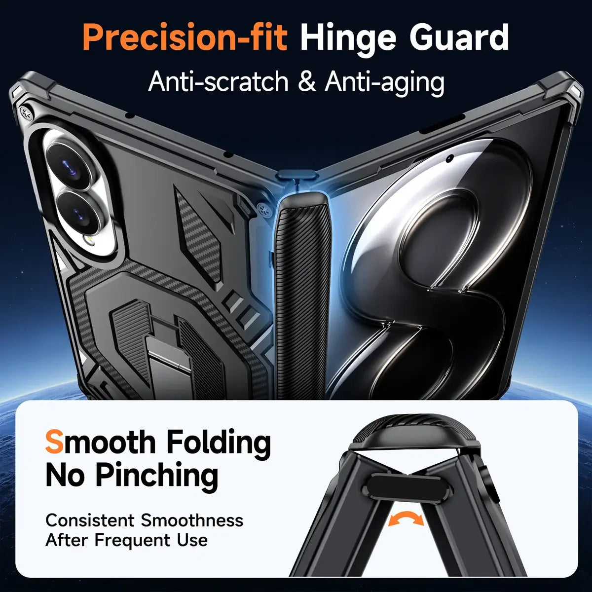 Buy Full-Body Carbon Fiber MagSafe Case with Built-In Inner Screen Frame, Wide-Format Kickstand & Hinge Guard - XANDER at Caseles-Samsung Galaxy Z Fold 8, Black