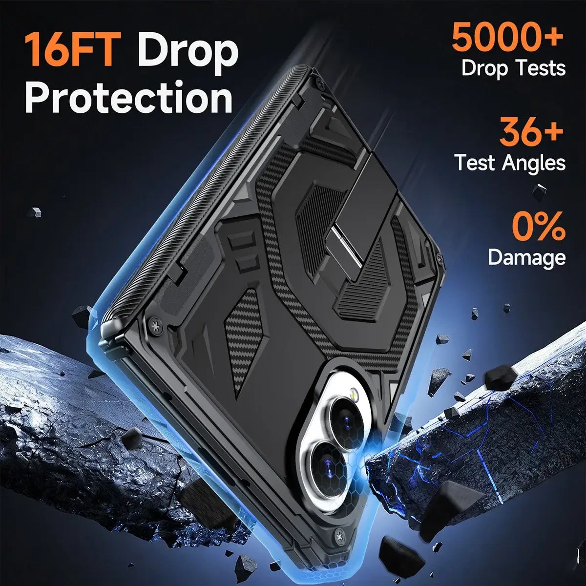 Buy Full-Body Carbon Fiber MagSafe Case with Built-In Inner Screen Frame, Wide-Format Kickstand & Hinge Guard - XANDER at Caseles-Samsung Galaxy Z Fold 8, Black