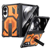 Buy Full-Body Carbon Fiber MagSafe Case with Built-In Inner Screen Frame, Wide-Format Kickstand & Hinge Guard - XANDER at Caseles-Samsung Galaxy Z Fold 8, Orange