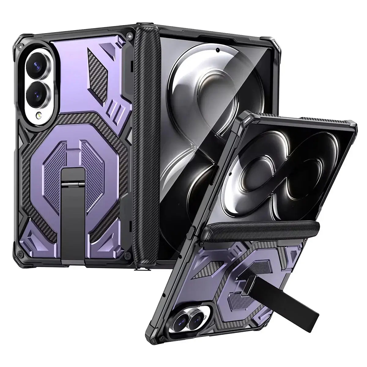 Buy Full-Body Carbon Fiber MagSafe Case with Built-In Inner Screen Frame, Wide-Format Kickstand & Hinge Guard - XANDER at Caseles-Samsung Galaxy Z Fold 8, Purple