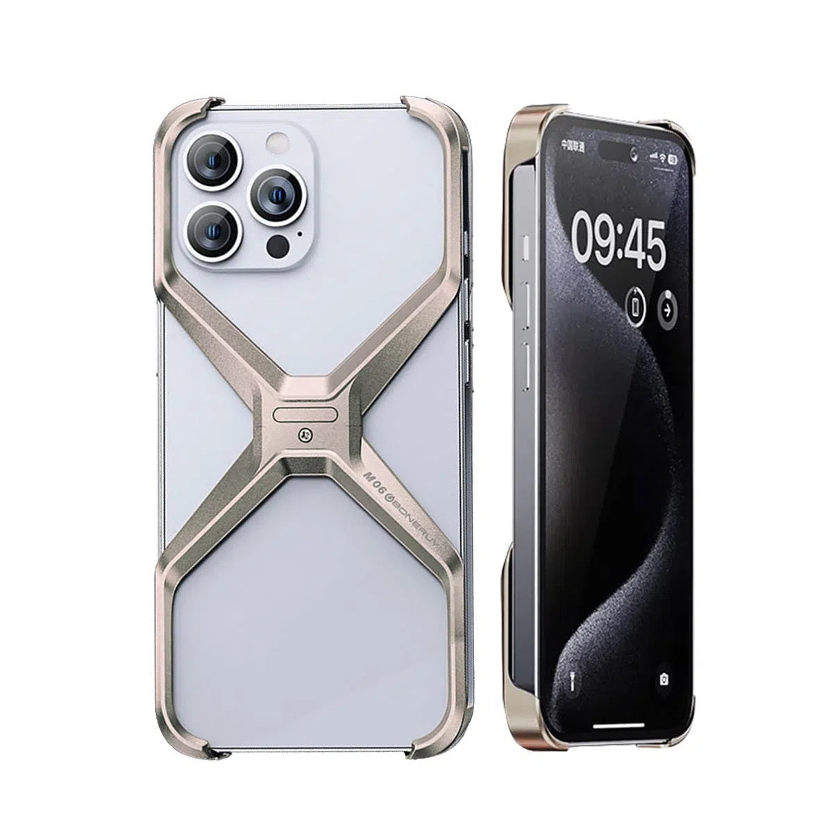Buy Metal Frameless Phone Case, X Shaped Cool Design, Slim Aluminum Alloy Bumper, Shockproof - X at Caseles-iPhone 16 Pro Max, Gold
