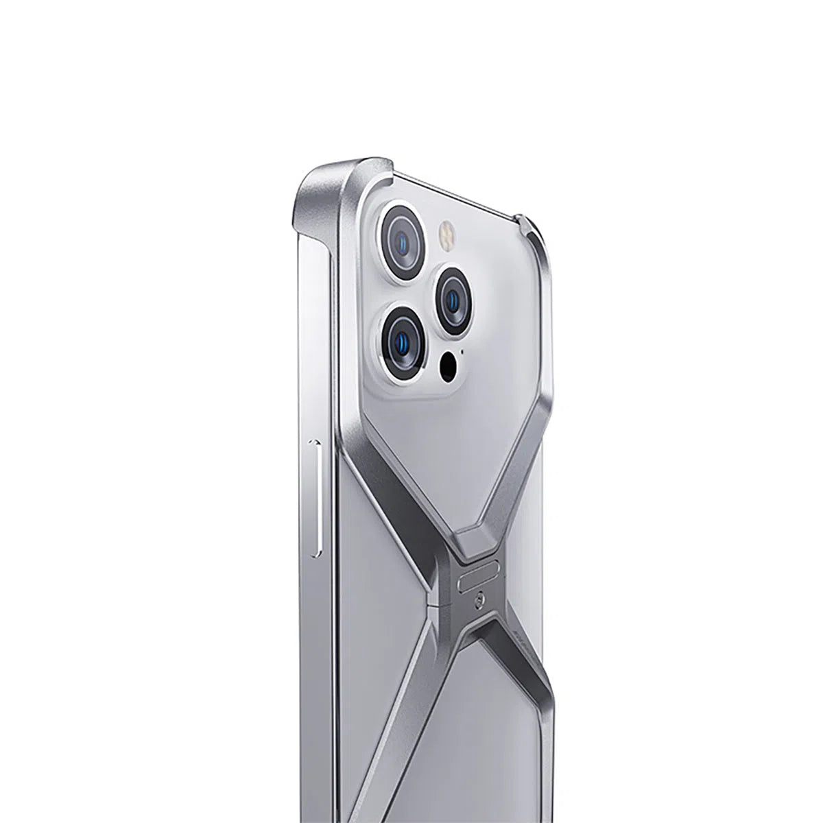 Buy Metal Frameless Phone Case, X Shaped Cool Design, Slim Aluminum Alloy Bumper, Shockproof - X at Caseles-iPhone 16 Pro Max, Grey