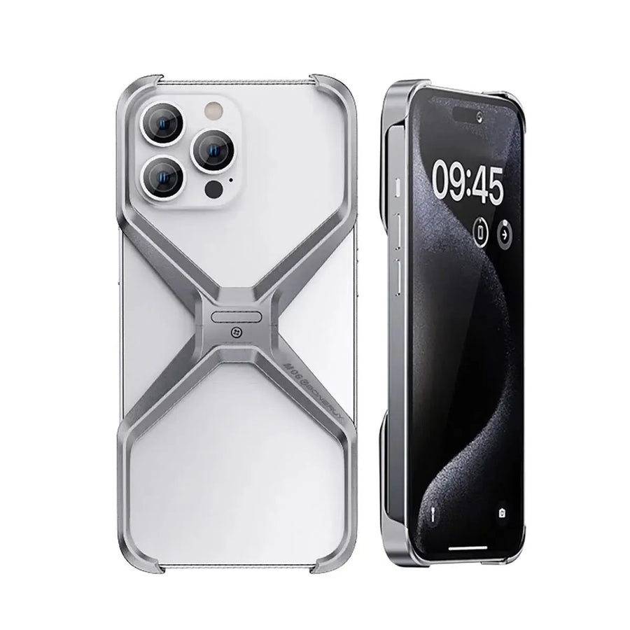 Buy Metal Frameless Phone Case, X Shaped Cool Design, Slim Aluminum Alloy Bumper, Shockproof - X at Caseles-iPhone 16 Pro Max, Silver