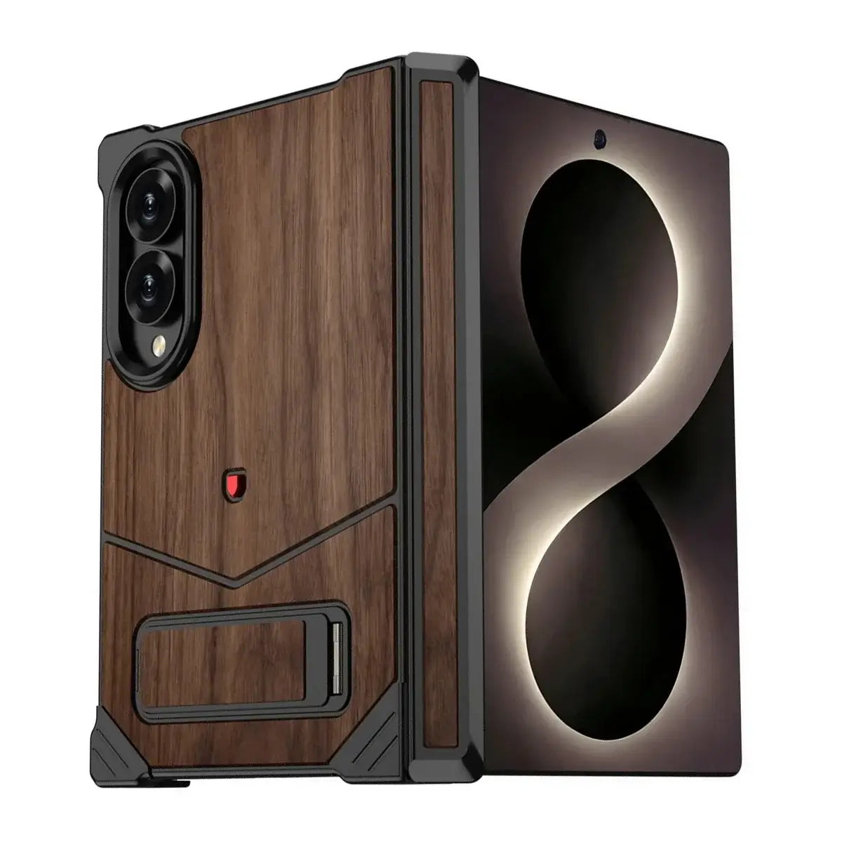 Buy Premium Walnut Wood Texture Case with Precision Metallic Frame, Drop-Resistant Bumper & Elevated Bezel Defense - Zane at Caseles-Samsung Galaxy Z Fold 8, Black