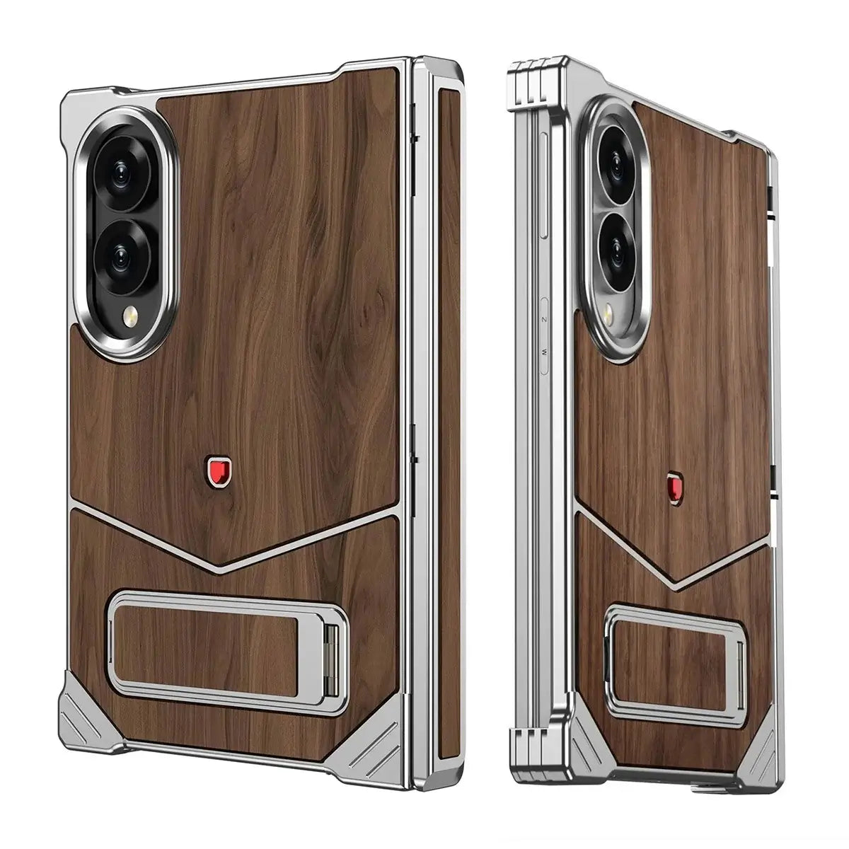 Buy Premium Walnut Wood Texture Case with Precision Metallic Frame, Drop-Resistant Bumper & Elevated Bezel Defense - Zane at Caseles-Samsung Galaxy Z Fold 8, Silver