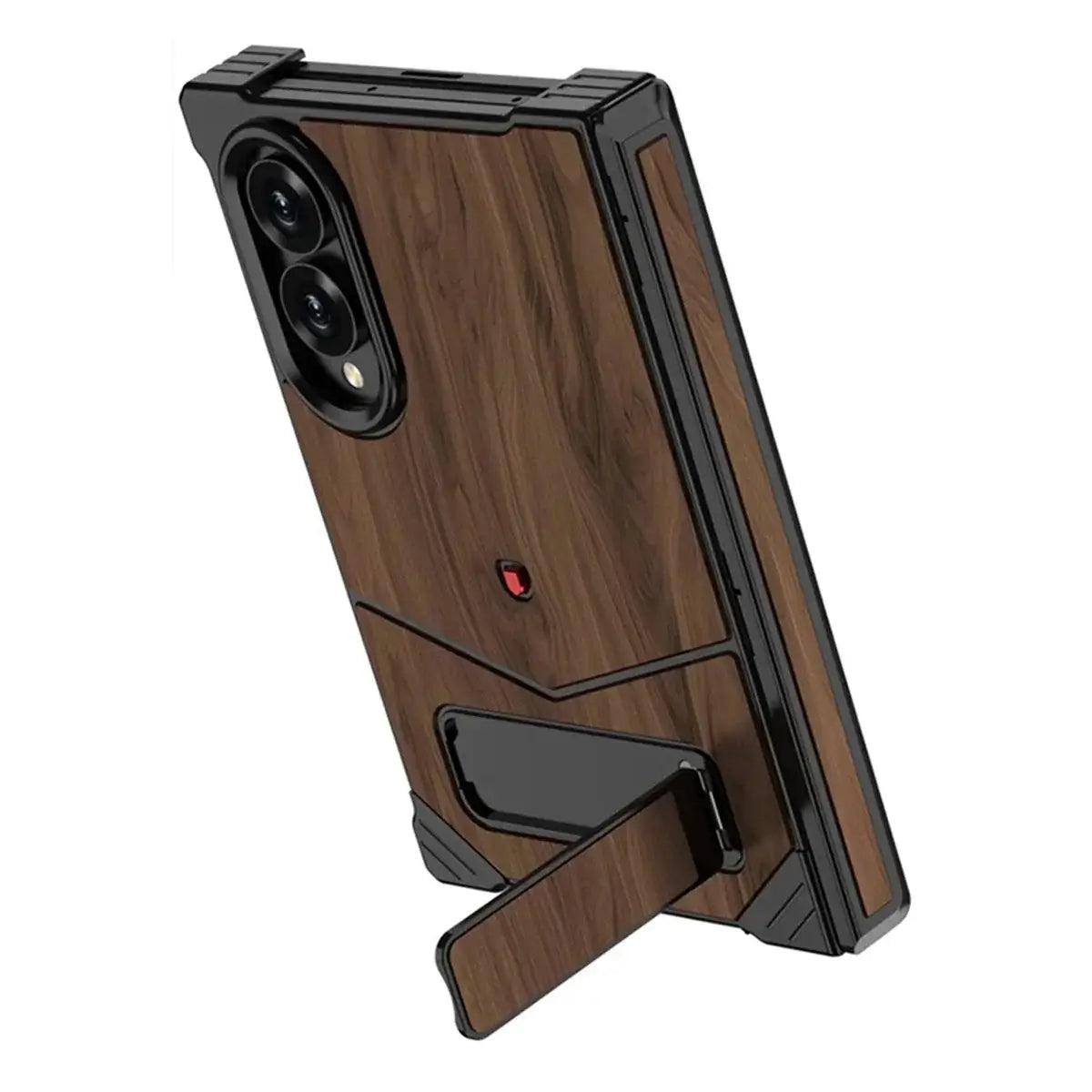 Buy Premium Walnut Wood Texture Case with Precision Metallic Frame, Drop-Resistant Bumper & Elevated Bezel Defense - Zane at Caseles-Samsung Galaxy Z Fold 8 Ultra, Black