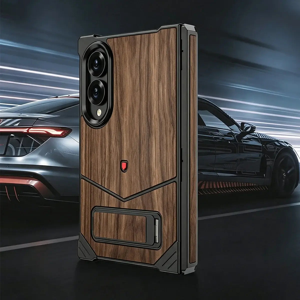 Buy Premium Walnut Wood Texture Case with Precision Metallic Frame, Drop-Resistant Bumper & Elevated Bezel Defense - Zane at Caseles-Samsung Galaxy Z Fold 8 Ultra, Black