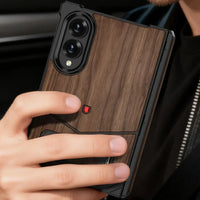 Buy Premium Walnut Wood Texture Case with Precision Metallic Frame, Drop-Resistant Bumper & Elevated Bezel Defense - Zane at Caseles-Samsung Galaxy Z Fold 8 Ultra, Black